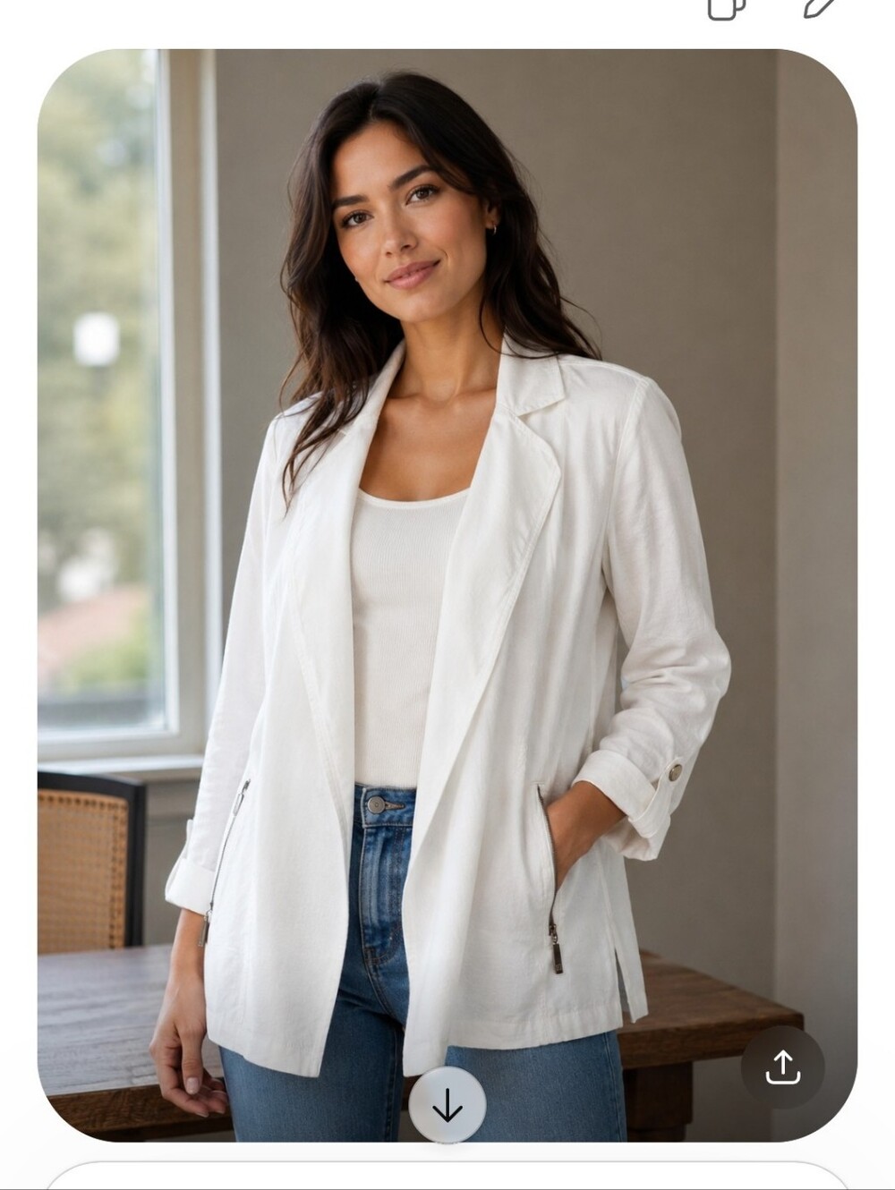 Chico's White Lightweight Women's Blazer Jacket-Linen And Rayon